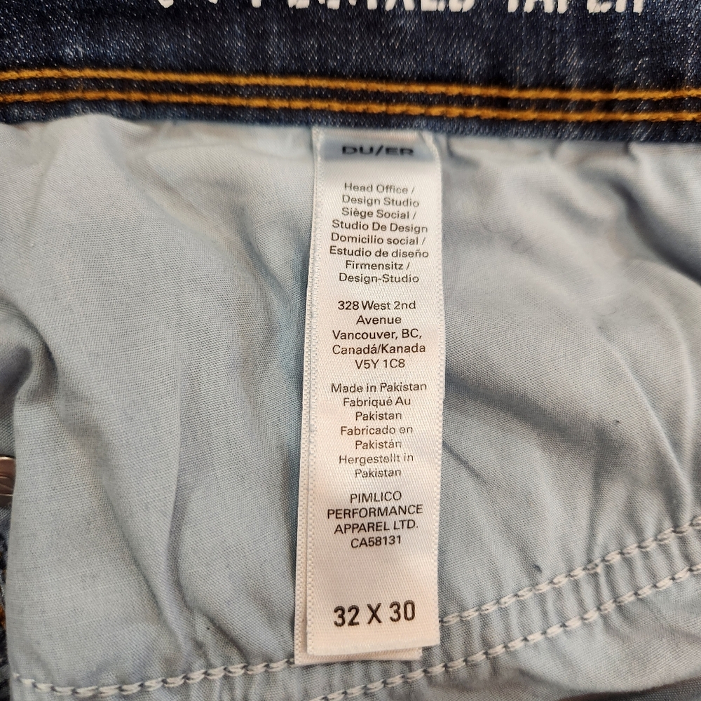 DU/ER Jeans Mens 32x30 L2X Relaxed Taper Fit Blue Stretch Pants DUER Dark Wash - Picture 8 of 16
